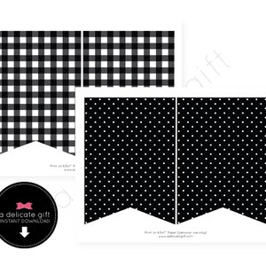 Instant Download; Black Gingham and Black Dot Banner;