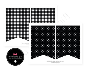 Instant Download; Black Gingham and Black Dot Banner;