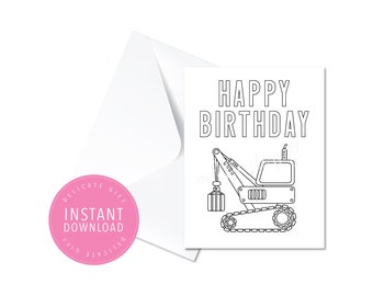 Printable Happy Birthday Card | Truck - Instant Download, DIY coloring page, print and color