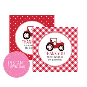 Printable Birthday Favor Tags or Stickers | Red Tractor Farm Animals, DIY, Barn Animals, JPEG, PDF, Instant Download