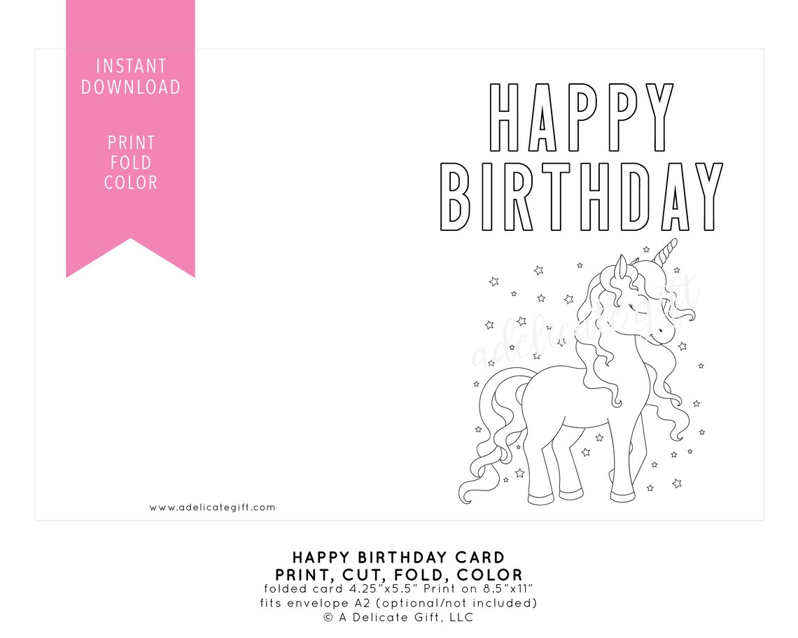 Printable Happy Birthday Card | Unicorn - Instant Download, DIY ...