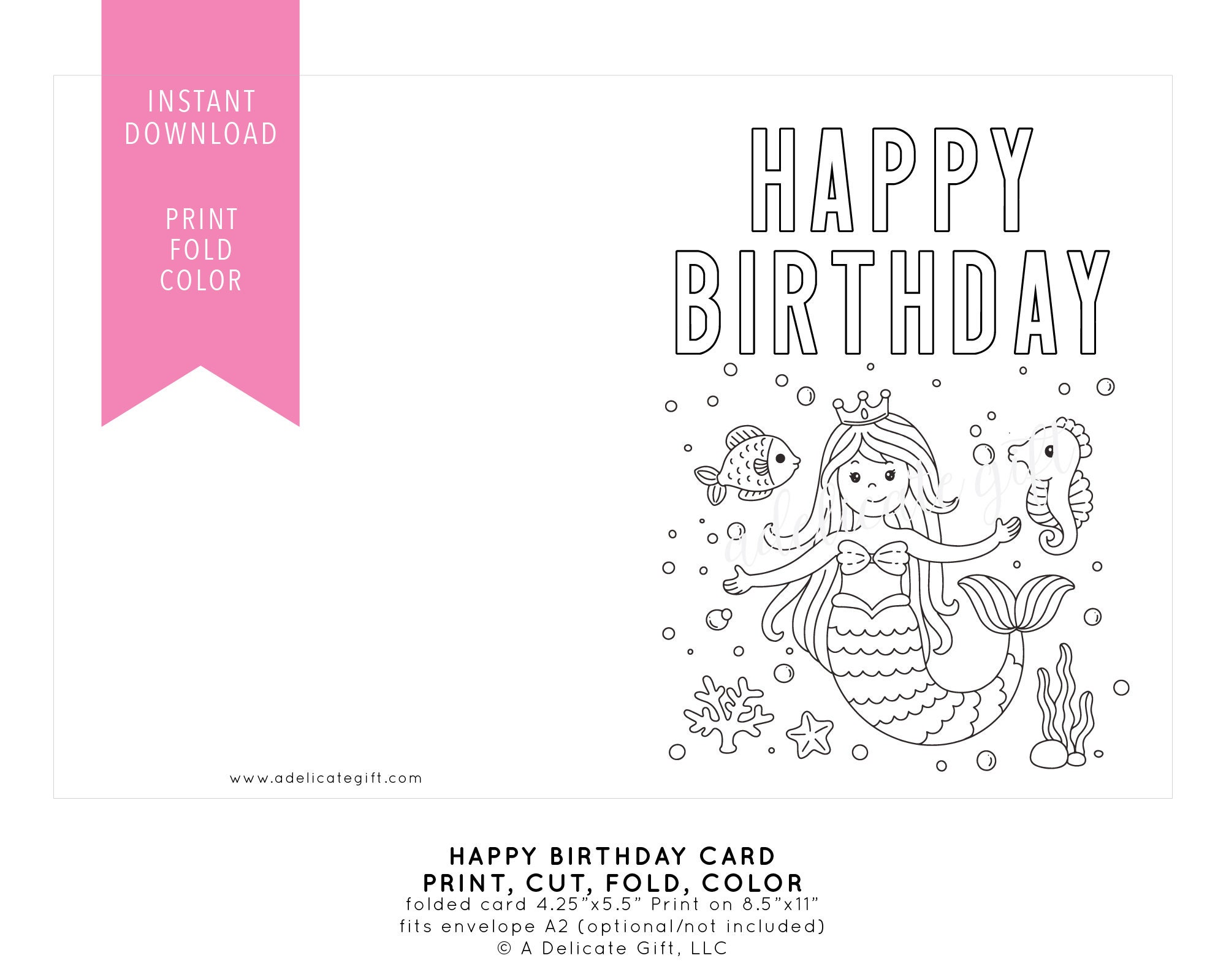 Printable Happy Birthday Card Mermaid Instant Download | Etsy