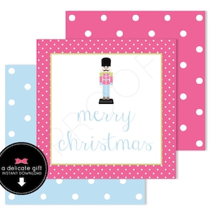 Merry Christmas Nutcracker Gift Tags/Favor Tags double sided tags (green, light blue, pink dot)