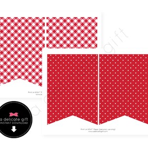 Instant Download; Red Gingham and Red Dot Banner;
