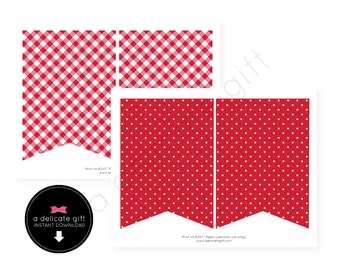 Instant Download; Red Gingham and Red Dot Banner;
