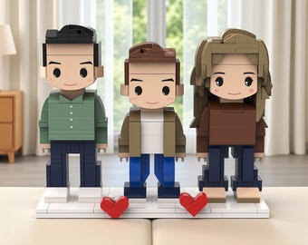 Figuras de ladrillo para familia de 3 personas, convierte fotos en minifiguras, regalo personalizado para él