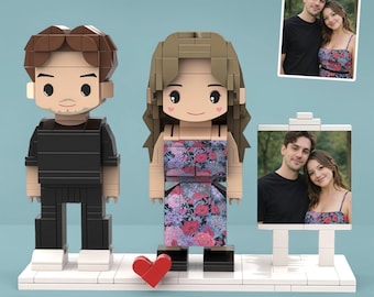 Figuras de ladrillo para pareja de San Valentín con foto personalizada, bloque para 2 personas, regalo fotográfico para aniversario de bodas