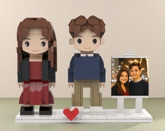 Figuras de ladrillos personalizadas con foto, bloques de construcción para parejas (2 personas), regalo navideño familiar