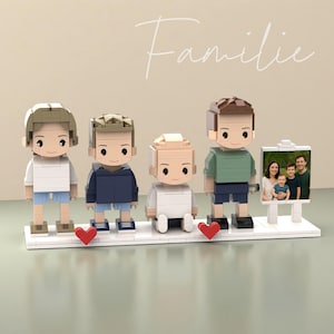 Familjefigurer för 4-5 personer: Anpassade miniklossar med foto, byggklossar för familjens minne, julklapp
