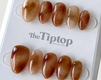 Amber Clay Press On Nails | Short Press On Nails | Reusable Nails | Fake Nails | Short Square Nails / Short Almond Nails | M30