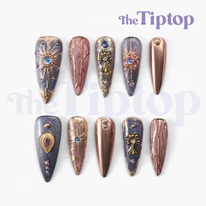 Divine Echo Press On Nails | Long Press On Nails | Gothic Nails | Y2k Nails | Reusable Nails | Halloween Nails | Long Stiletto Nails | M20