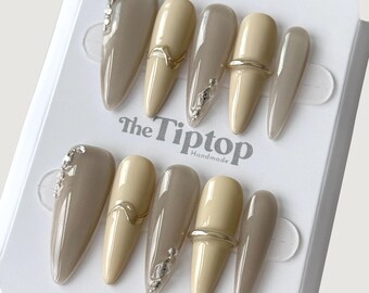 Metallic Drift Press On Nails | Reusable Nails | Y2K Press On Nails | Y2k Nails | Halloween Nails | Long Stiletto Nails | M09