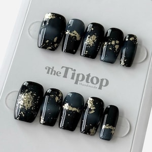 Midnight Tide Drücken Sie auf die Nägel | Halloween Nägel | Wiederverwendbare Nägel | Künstliche Nägel | Schwarz Drücken Sie auf die Nägel | Mid Square Nägel | S10