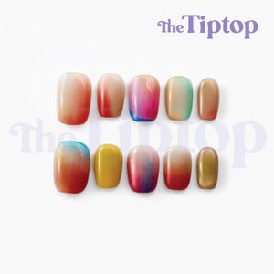 Colorwave Press On Nails | Short Press On Nails | Reusable Nails | Summer Nails | Fake Nails | Kawaii Nails | Short Square Nails | S12