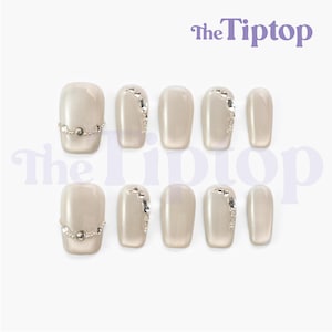 Silk Ember Press On Nails | | Short Press On Nails | Reusable Nails | Fake Nails | Kawaii Nails | Cute Press On Nails | Mid Square Nails|M02