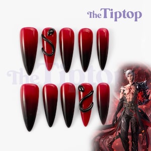 Sylus Love and Deepspace inspired | Red Press On Nails | Reusable Nails | Fake Nails | Anime Nails | Nail art | Long Stiletto Nails | M44