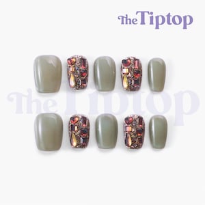 Sparked Sage Press On Nails | Short Press On Nails | Reusable Nails | Green Nails | Fake Nails | Kawaii Nails | Short Square Nails | M11