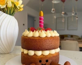 Jellycat style Candle Cake Topper Set & Personalised Tags - Custom Kawaii Birthday