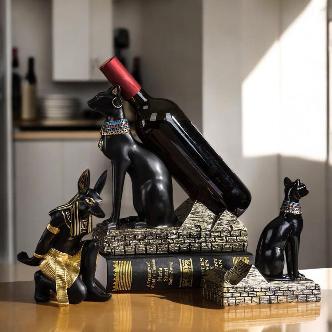 Anubis & Bastet Cat Wine Rack – Egyptian Gods Resin Bottle Holder, Bar ...