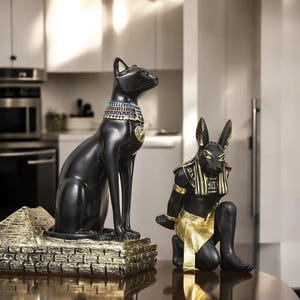 Anubis & Bastet Cat Wine Rack – Egyptian Gods Resin Bottle Holder, Bar ...