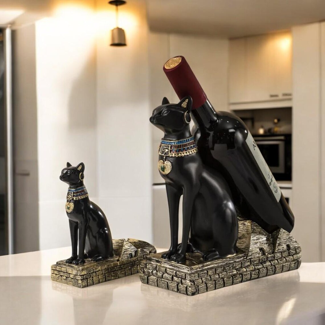 Anubis & Bastet Cat Wine Rack – Egyptian Gods Resin Bottle Holder, Bar ...