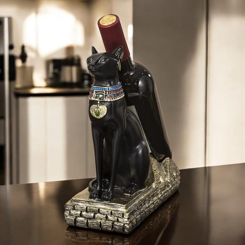 Anubis & Bastet Cat Wine Rack – Egyptian Gods Resin Bottle Holder, Bar ...