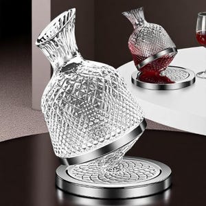 360 Rotating Crystal Wine Decanter & Tumbler Set - 1400ml Aerator Glass Bottle  Mirror Jug - Elegant Wine Dispenser Gift for Connoisseurs