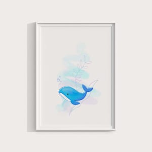 Minimalistisches Blauwal-Kinderzimmer-Poster | Niedliches Ozeantier Wandkunst | Babyzimmer Dekor Digital Download