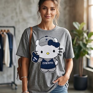 Dallas Cowboys Kitty Chenille Patch T-Shirt, Game Day Football Tee