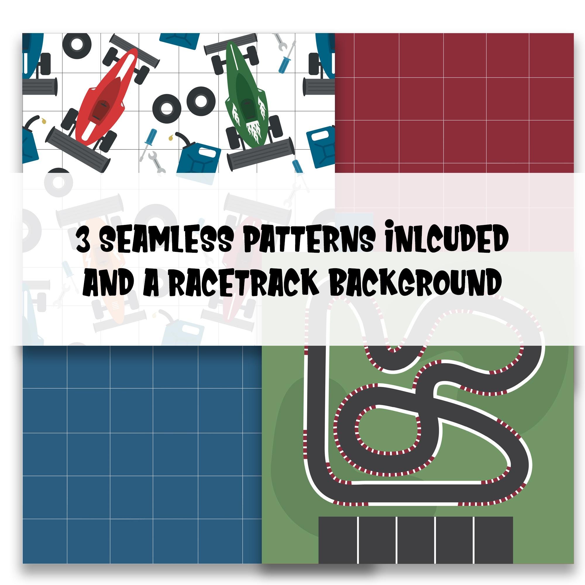 Race Car Clipart: Track Background & Seamless Patterns (digital ...