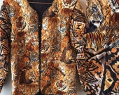Marie Studer Designs Jungle Cat Quilted Wearable Art Jacket Lion Tiger Leopard Cheetah Batik Print