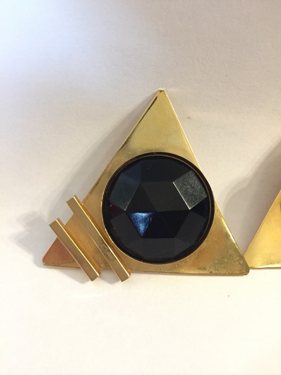 Large Vintage Krasne Two Gold tone Triangle Earri… - image 2