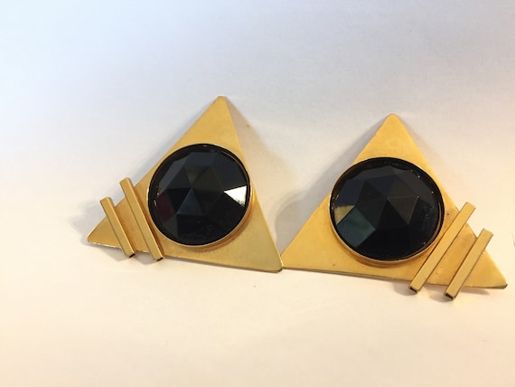 Large Vintage Krasne Two Gold tone Triangle Earri… - image 1