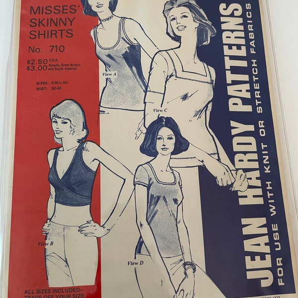 Vintage Jean Hardy Patterns 710 Misses Skinny Shirts Tank Top Cropped Crop Knit 1970