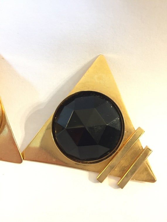 Large Vintage Krasne Two Gold tone Triangle Earri… - image 3