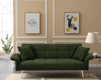 Green Teddy Velvet Convertible Sofa Bed: Modern Futon Sleeper Couch