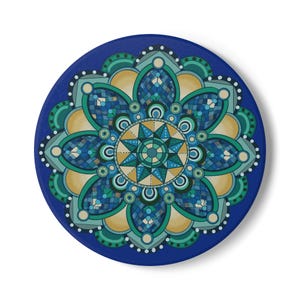 Colorful Mandala Ceramic Coaster Set: Boho Table Decor