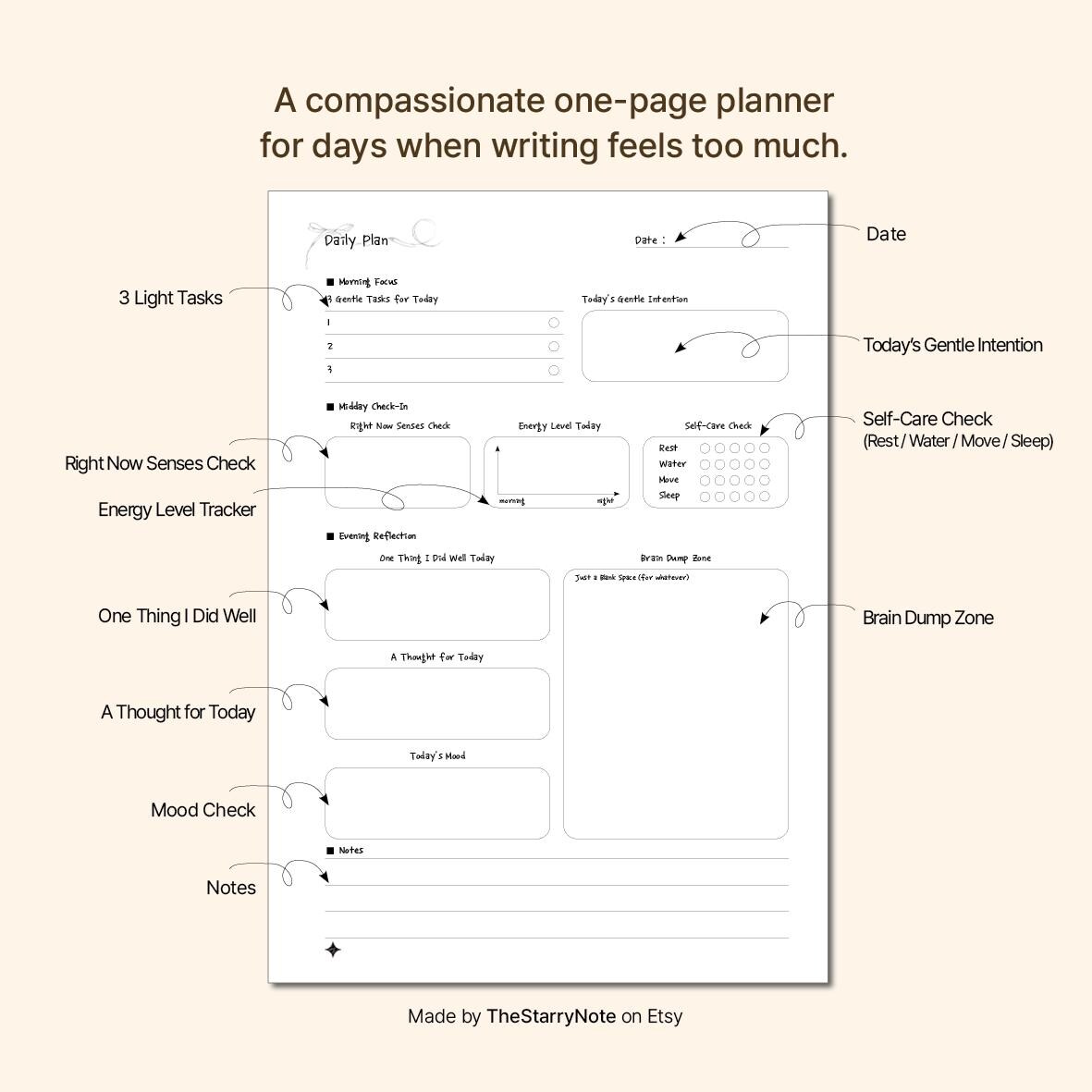 ADHD Daily Planner Printable – Low Effort Mental Health Journal PDF ...