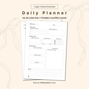 Agenda diária para TDAH para impressão – Diário de saúde mental de baixo esforço em PDF – Autocuidado A4 e Carta EUA – Rastreador de recuperação de burnout