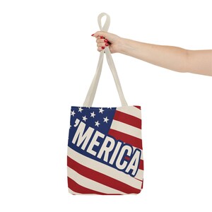 American Flag Tote Bag Funny &#39;Merica Canvas Reusable Shopping Bag for Women Men 4th of July Patriotic Independence and Memorial Day USA Gift