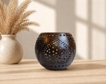 Coconut Shell Tealight Candle Holder, Handmade Eco Friendly Decor, Rustic Boho Candle Holder, Ambient Light Decor, Unique Gift