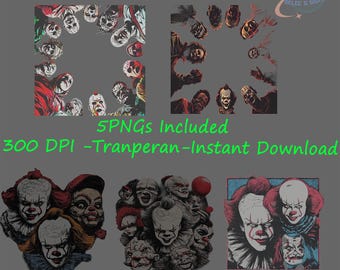 Horror Clown Faces PNG Bundle – Gothic Halloween Clipart (Instant Download)
