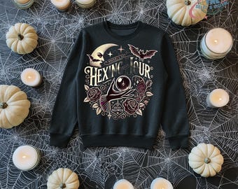 Hexing Hour PNG | Gothic Witch Art | Dark Halloween Clipart | Occult Moon & Crystal Ball PNG | 4500px Transparent Background