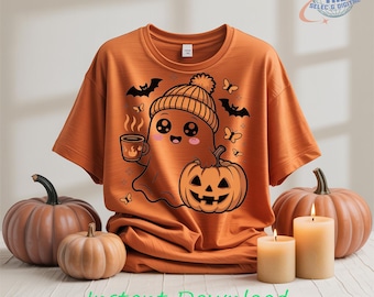 Ghost Drinking Pumpkin Coffee PNG – Halloween herfst clipart (digitale download)
