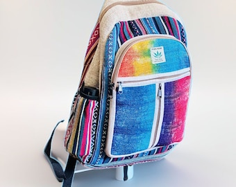 Mochila colorida de cáñamo, bolso ecológico y sostenible.