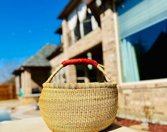 Cesta de hilo ghanés tejida a mano, decoración bohemia para el hogar (38-43 cm de diámetro)