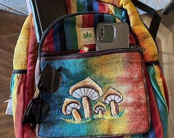 Mochila de cáñamo arcoíris, diseño de setas, bolsa ecológica