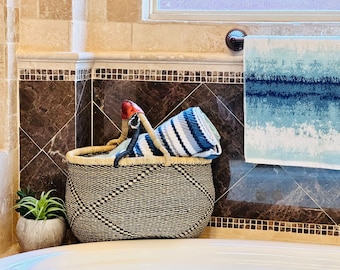 Cesta de mercado ghanesa tejida a mano, cesta redonda grande de hilo, decoración bohemia para el hogar.