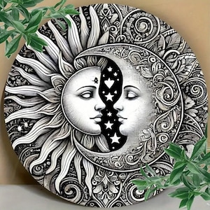 Sun and Moon Metal Wall Decor | Symbolic Wall Art 20cm | Indoor Outdoor | HD Printing & Durable Metal