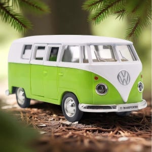 Green & White VW T1 Transporter Toy Van – Classic Diecast Mini Bus Model for Kids, Collectors, or Retro Display Decor